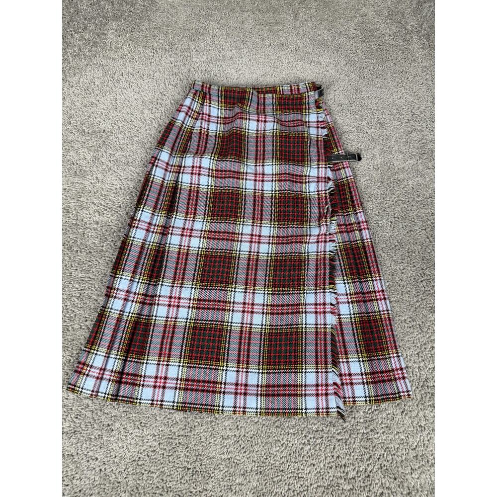 Moffat Weavers Wrap Skirt Womens 12 Red Green Plaid Wool Kilt Tartan Midi
